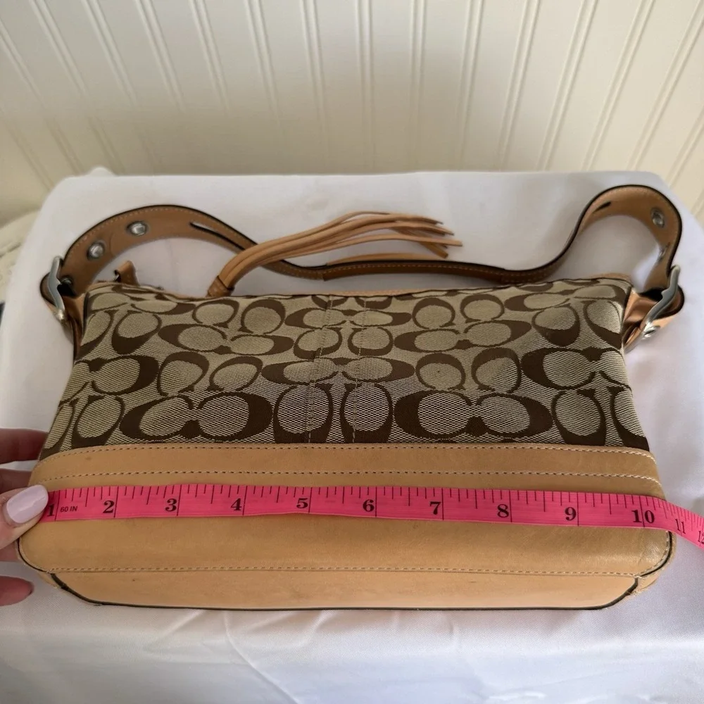 Vintage COACH Signature Canvas Leather East West Shoulder Bag Brown Tan Y2K